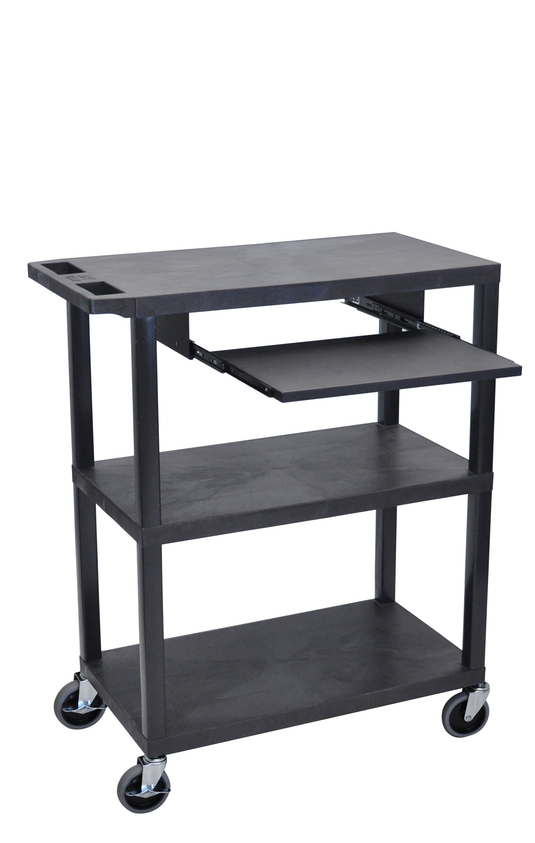 Luxor 3-Tier Black Flat Shelves with Pull-Out Shelf - Modern Display Organizer for Home Office, Retail Store, and Trade Show Presentations