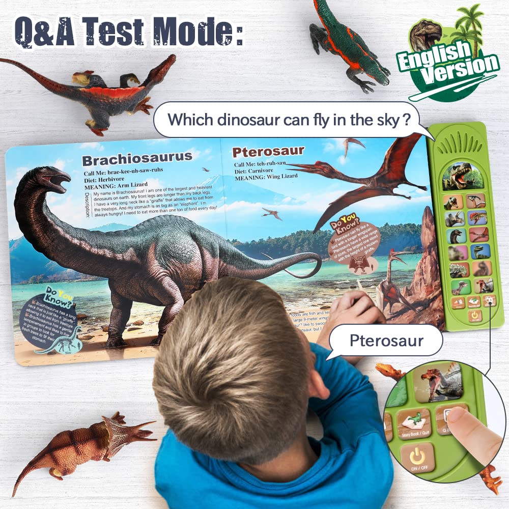 FRUSE 12Pcs Dinosaur Toys for Kids Ages 3-6 - Realistic Dinosaur Figures with Interactive Sound Book, Roaring Sounds, Educational Stories & Q&A - Best Dinosaur Gift for Boys & Girls - Perfect for Playtime, Learning & Birthday Gifts