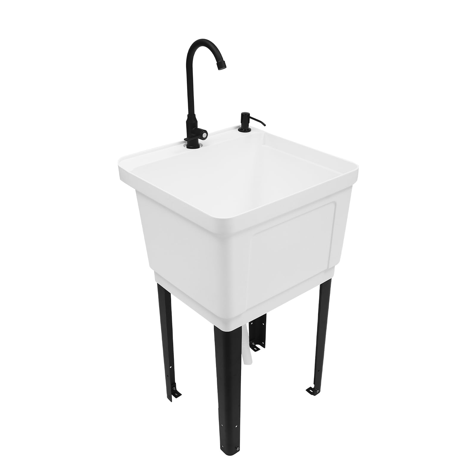 Extra-Deep Freestanding Plastic Utility Sink - Heavy Duty Laundry Tub for Basement, Garage, Workshop & Laundry Room | Durable White Utility Sink for Washing Clothes, Cleaning Tools & Household Chores