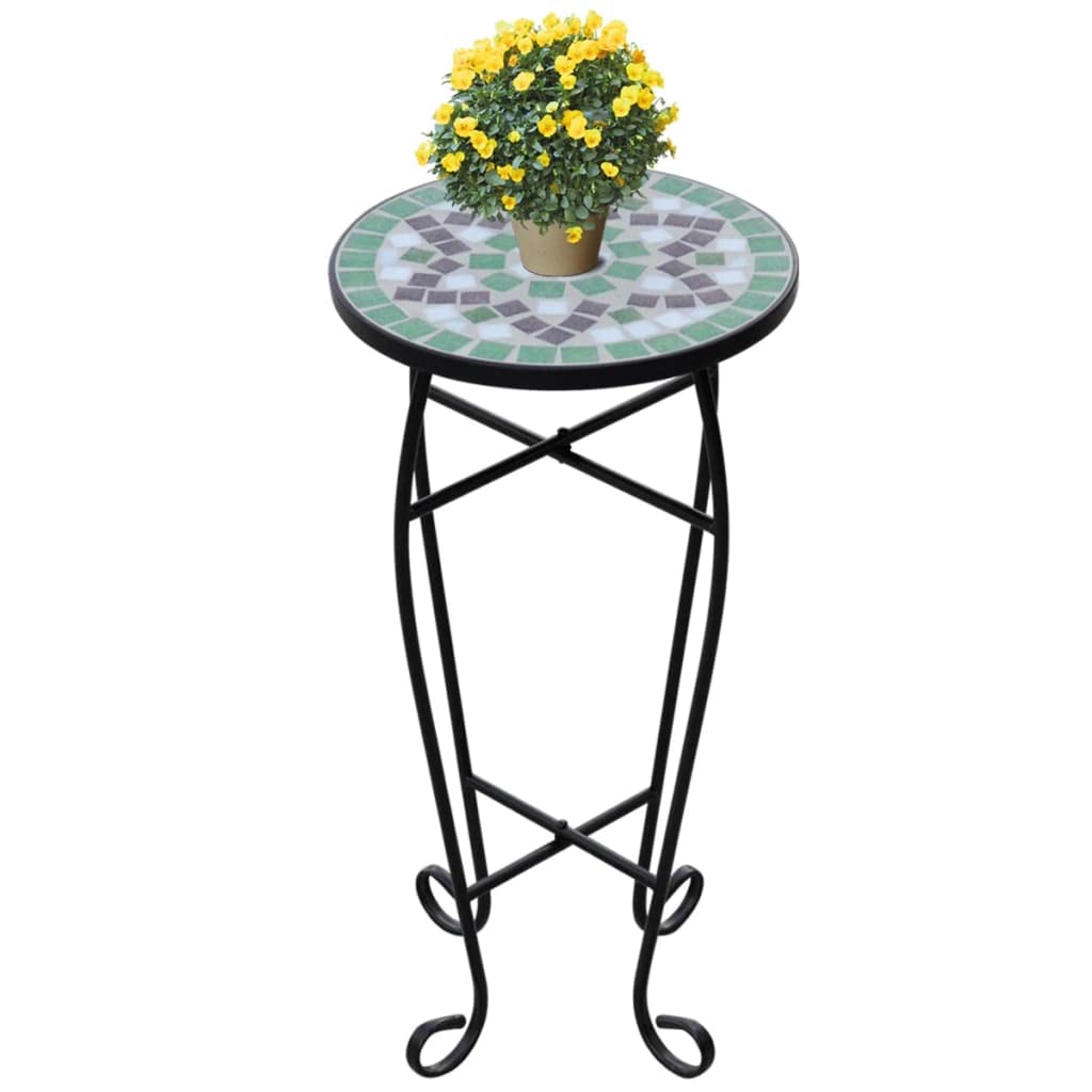 SKM Mosaic Side Table - Green & White Accent Table for Plants, Living Room, Bedroom, or Patio Decor