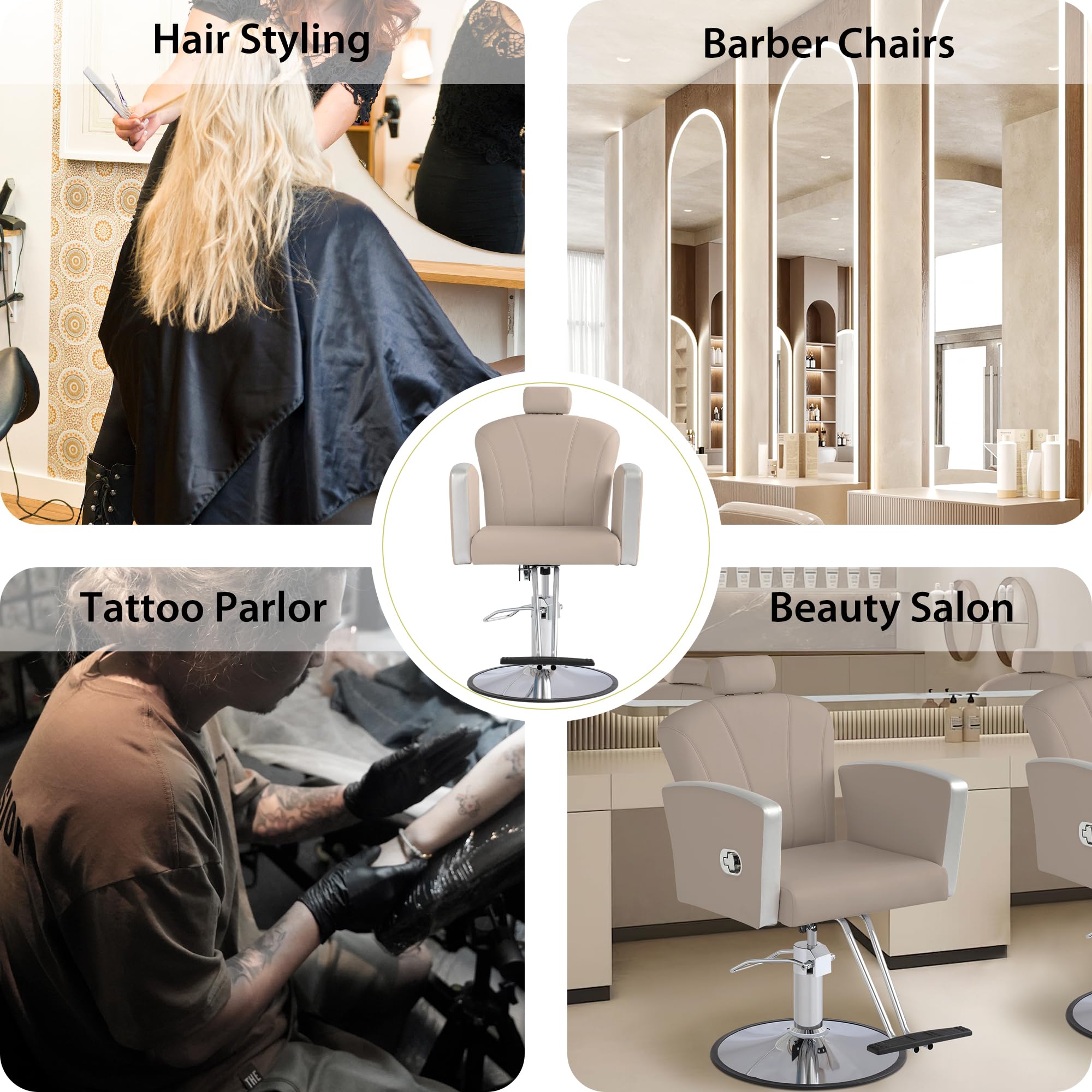 Professional Hydraulic Salon Chair for Hair Stylists - 360° Swivel & Height Adjustable Barber Styling Chair with Reclining Function (Grey) - Perfect for Barbershops, Hair Salons & Home Styling Stations