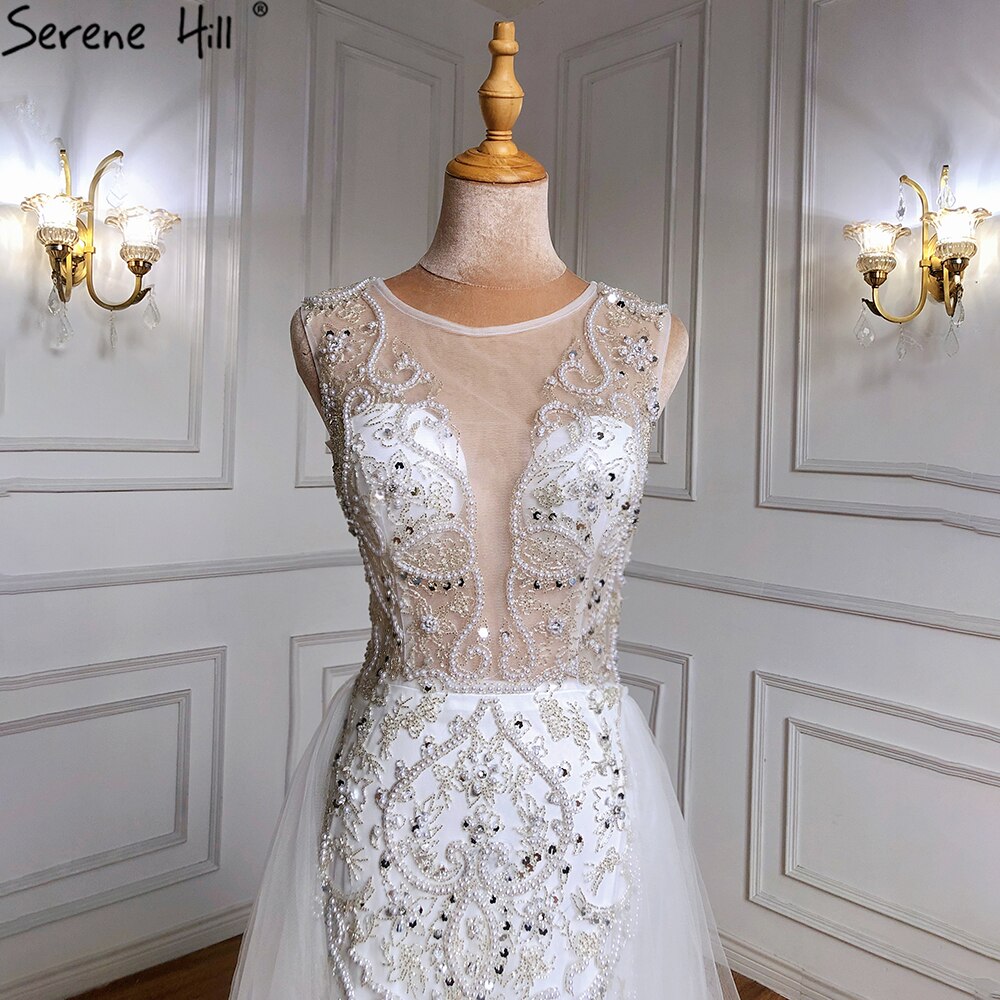 Serene Hill Luxury Ivory Mermaid Evening Gown with Beading and Train - Elegant Formal Dress for Prom, Wedding & Black Tie Events 2025 Collection LA71109