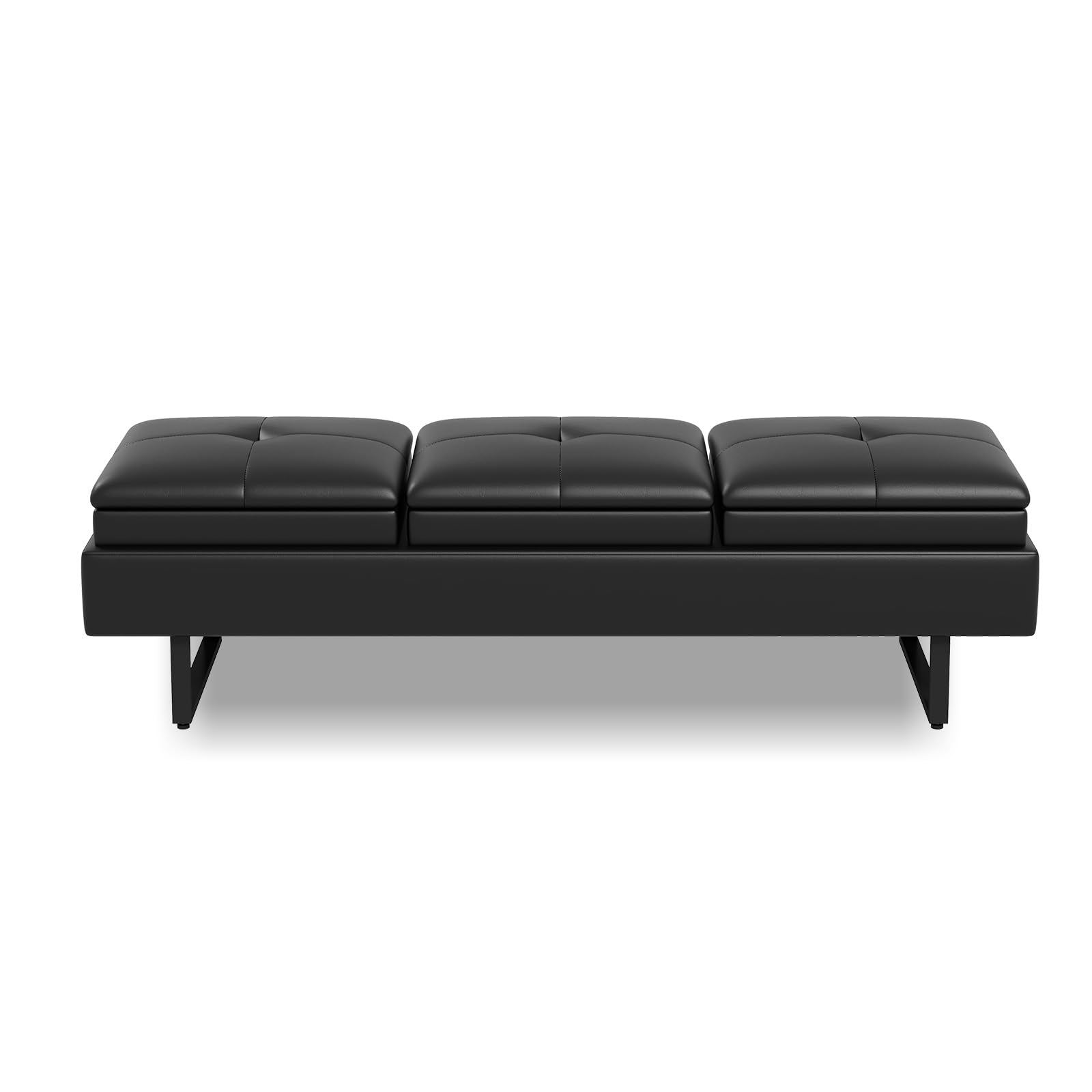 JSUN7 3-Seater Leather Reception Bench with Cushion - Upholstered Waiting Room Seating for Office, Salon, Shop & Lobby - Durable Guest Chairs for Comfortable Waiting Areas (Black) - Perfect for Reception Areas, Waiting Rooms & Commercial Spaces