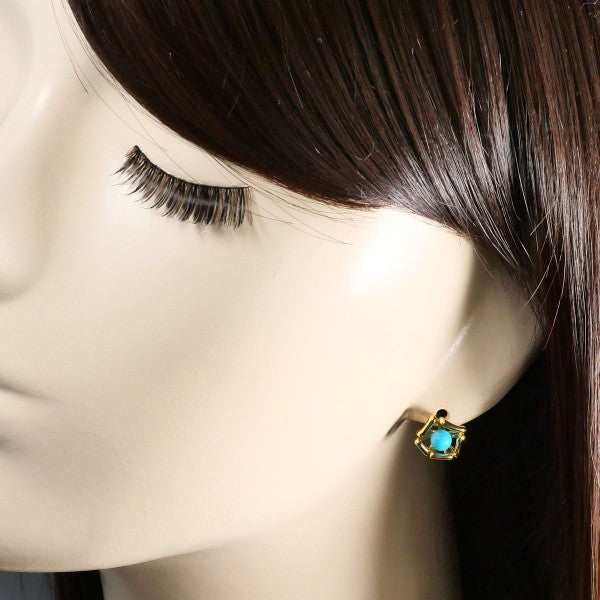 18K Yellow Gold Turquoise Stud Earrings for Women - Handmade Dainty Jewelry Gift for Birthday, Anniversary & Everyday Wear