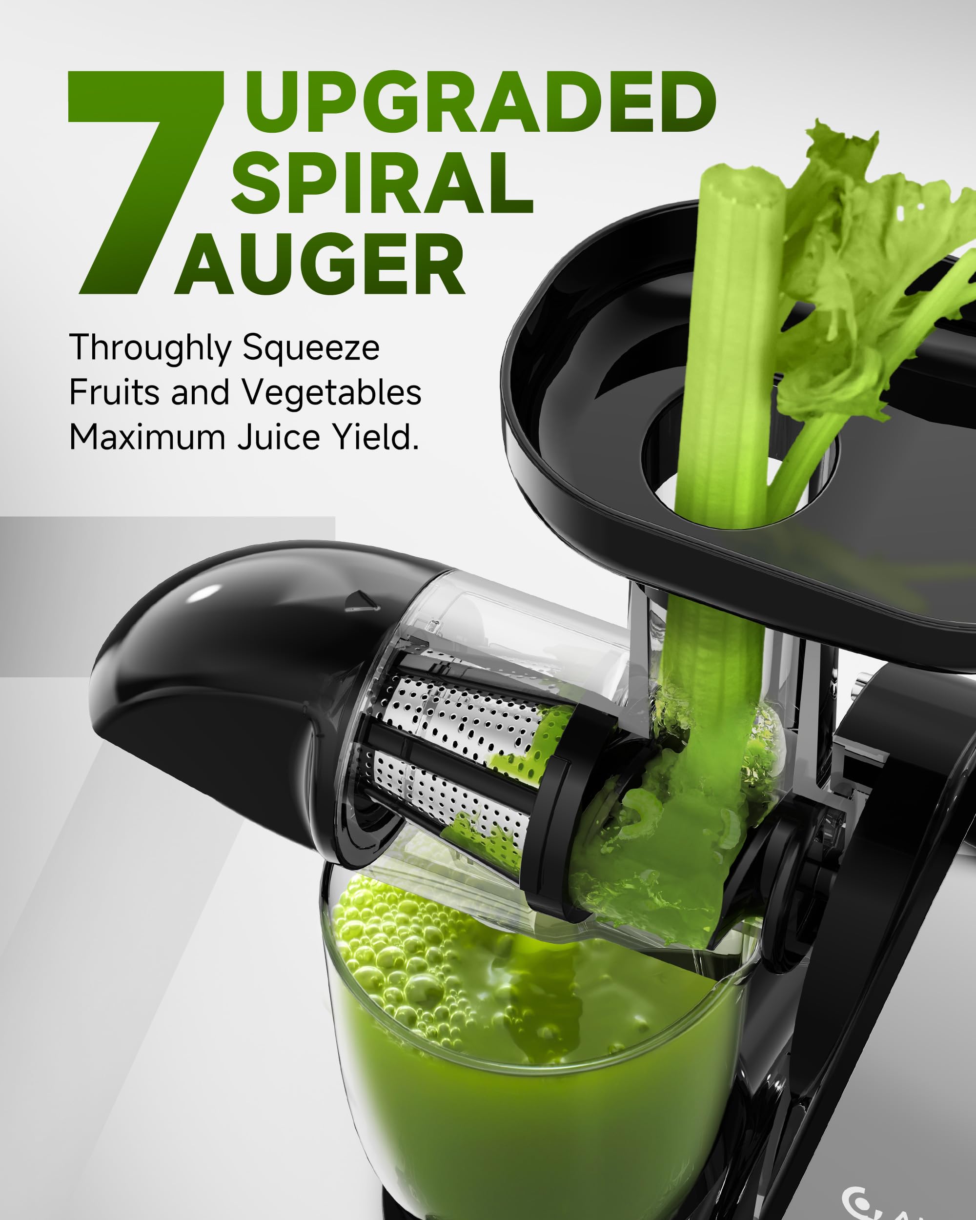 AMZCHEF Slow Masticating Juicer - Cold Press Whole Fruit & Vegetable Extractor with High Juice Yield, BPA-Free, Includes 2 Cups & Recipe Book (Grey) - Perfect for Healthy Juicing at Home, Office or Gym