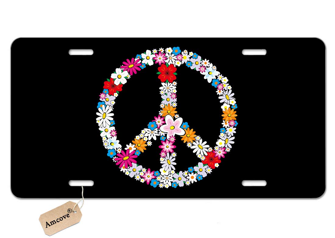 AMCOVE Spring Peace Sign Flower Car License Plate - 12