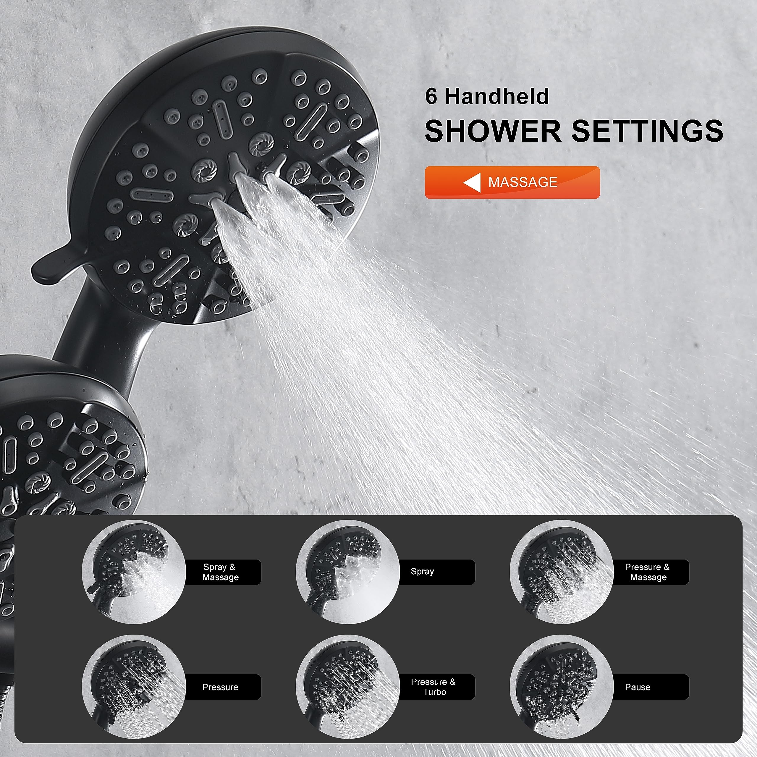 KIRLYSTONE Matte Black Shower Faucet Set - High Pressure Shower System with Rainfall Shower Head & Handheld Sprayer - Brass Valve Bathtub & Shower Trim Kit for Modern Bathroom Renovation (Perfect for Master Bath, Guest Bath & Spa-Like Shower Experience)