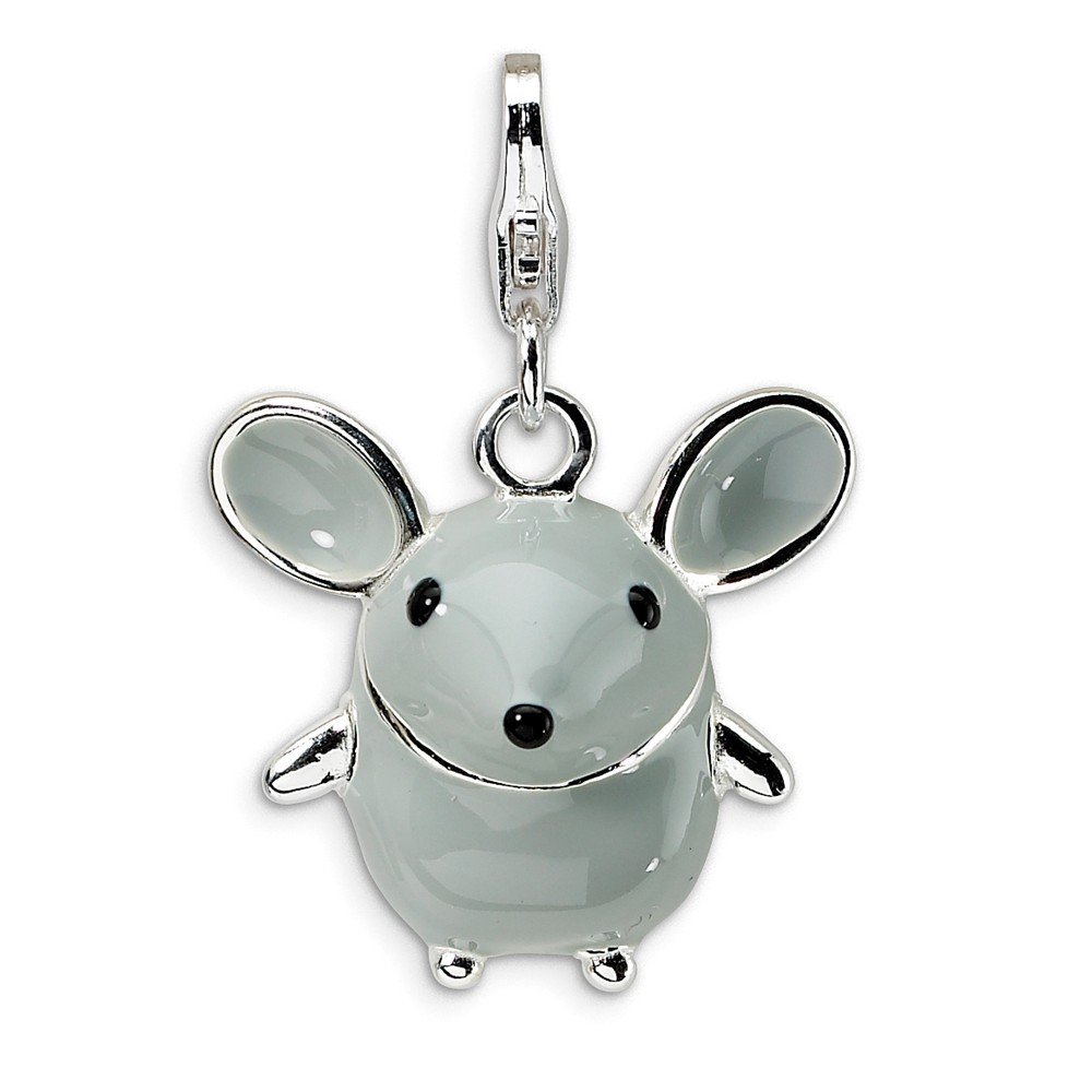 Sterling Silver 3D Enameled Grey Mouse Charm with Lobster Clasp - Perfect for Bracelets, Necklaces & Jewelry Making | Unique Animal Pendant Gift for Women & Men