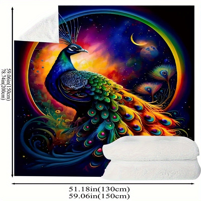 1pc Vibrant Peacock Print Flannel Blanket - Ultra Soft & Warm Cozy Throw for Couch, Sofa, Office, Bed, Camping, Travel | All-Season Multi-Purpose Gift | Perfect for Home Decor, Movie Nights & Outdoor Adventures