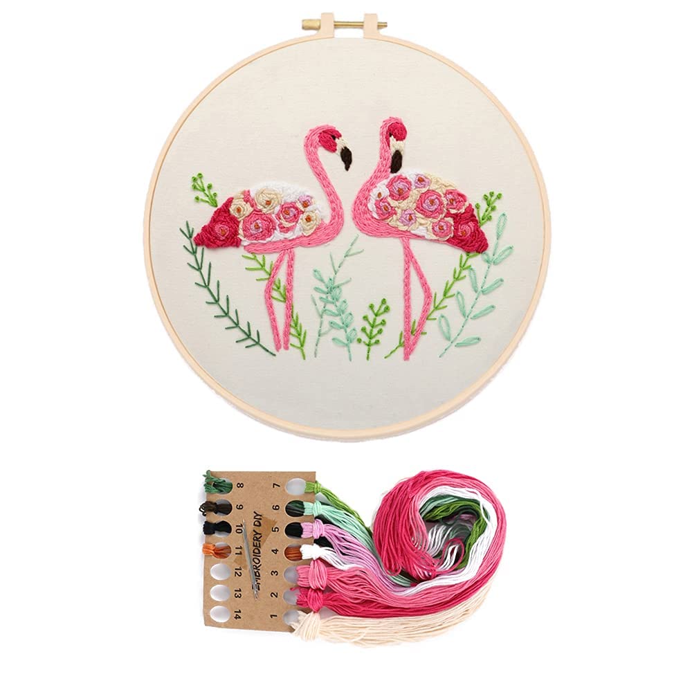 YANCAIYUNL Flamingo Cross Stitch Embroidery Kit for Beginners - DIY Handmade Needlework Starter Kit with Tools for Adults - Perfect for Home Decor, Gifts & Relaxation