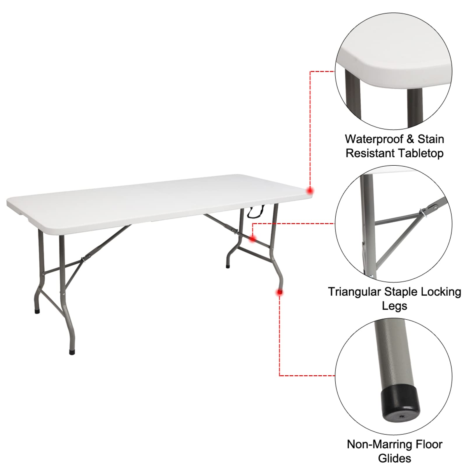 6FT Folding Training Table - Portable Foldable Long Desk with Handle (72.05