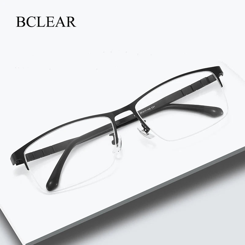 Bclear Men's Semi-Rimless Square Titanium Eyeglasses Frame 71111 - Lightweight & Durable Glasses for Work, Reading, and Everyday Use