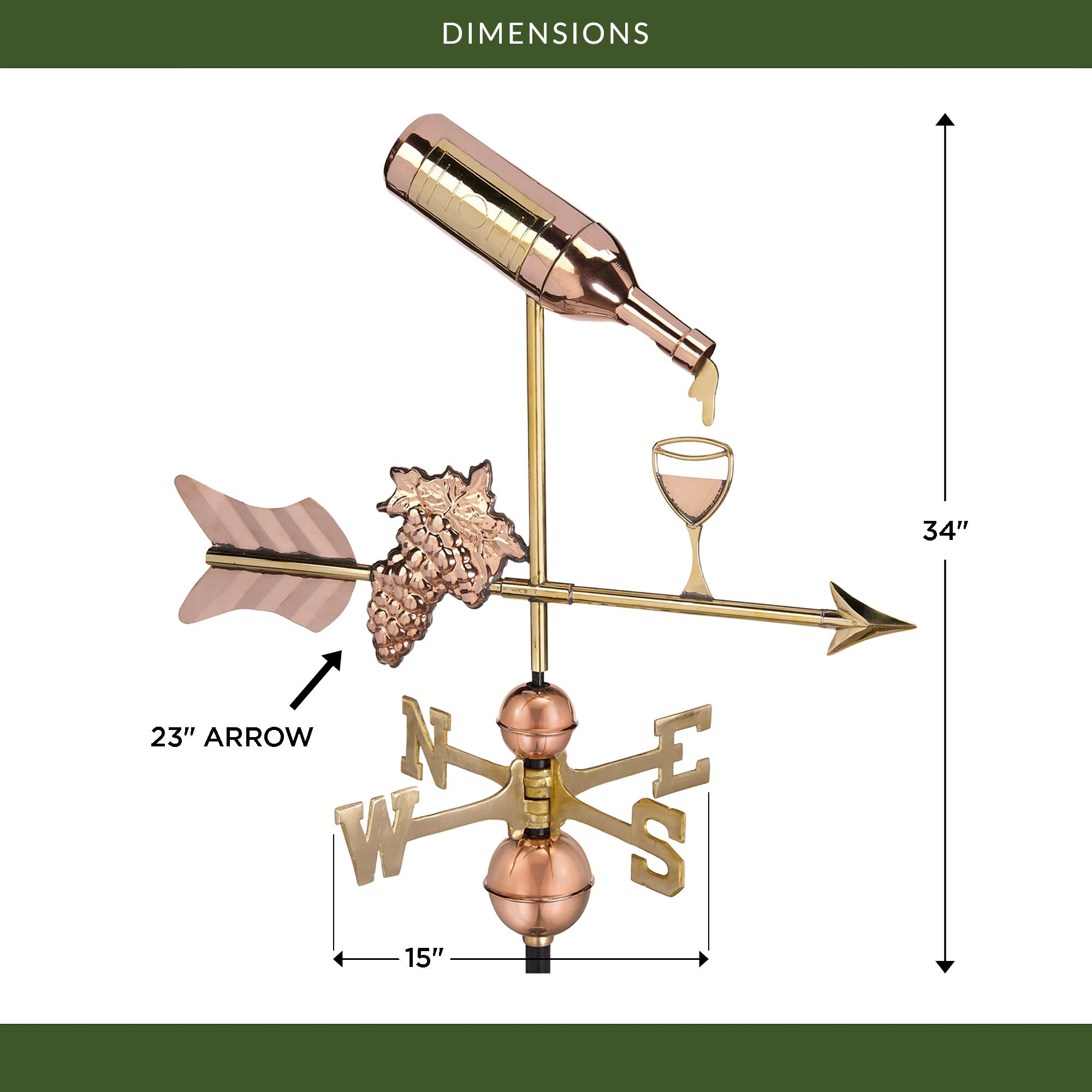 Elegant Wine Bottle with Grapes & Glass Weathervane - Perfect for Home Bar Decor, Wine Cellar Display, and Outdoor Garden Ornament
