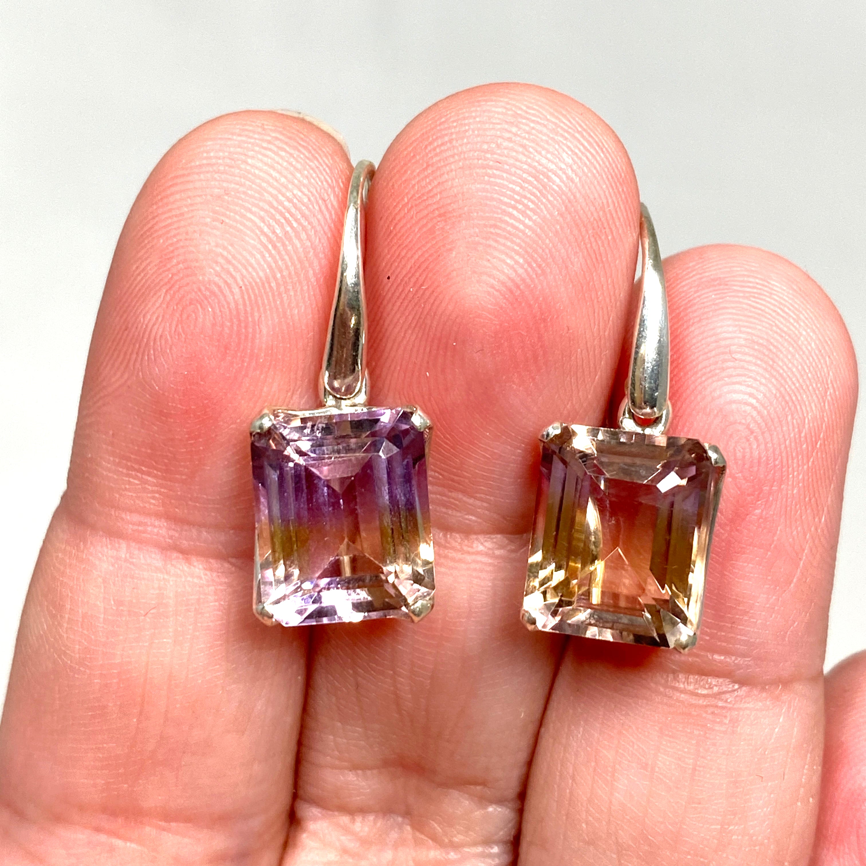 Ametrine Emerald Cut Faceted Earrings for Women - Elegant Gemstone Jewelry Gift for Birthday, Anniversary & Special Occasions