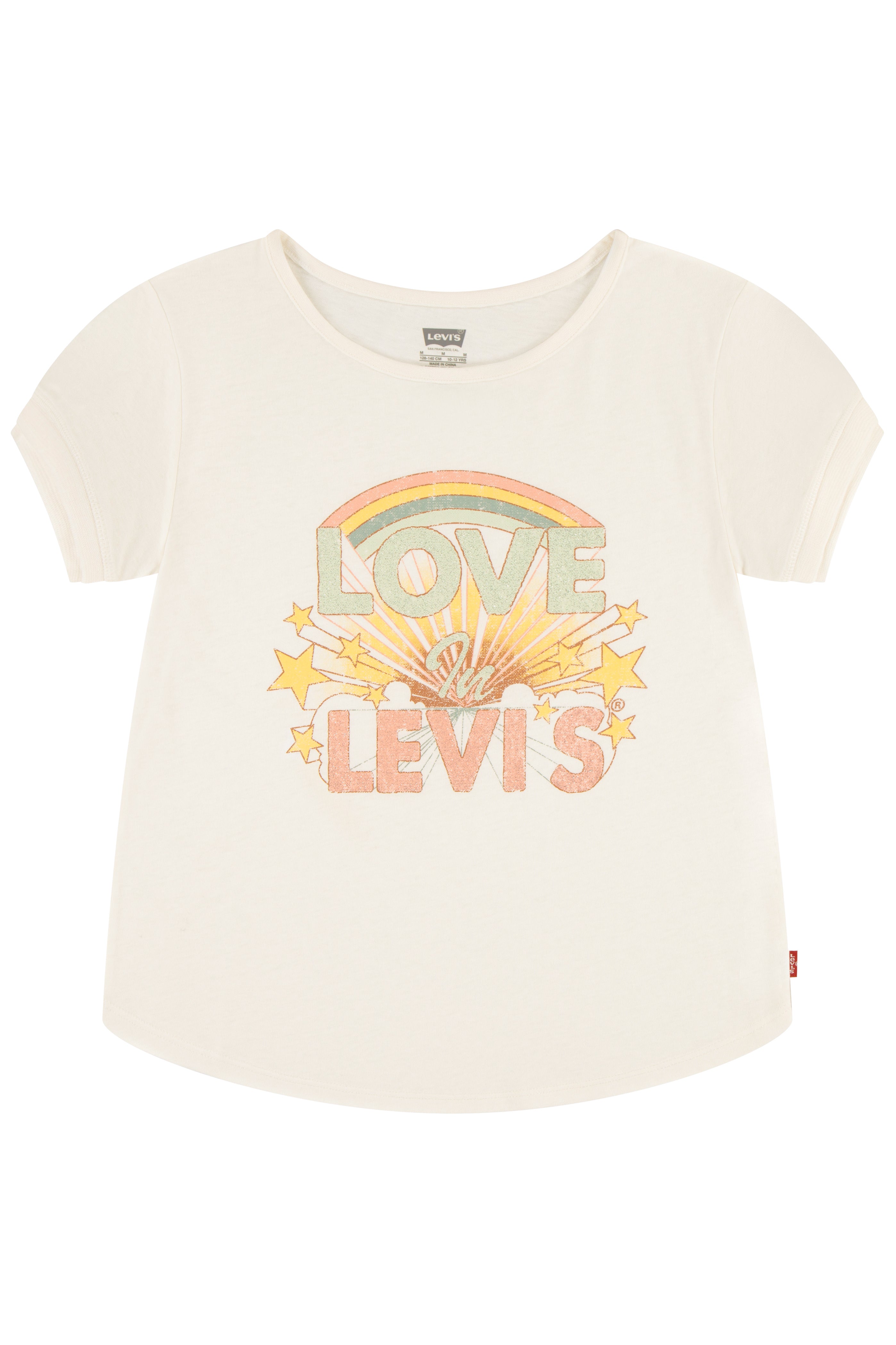 Levi's® Glitter Graphic T-Shirt with Gardenia Love Print - Women's Casual Tee for Streetwear, Parties & Everyday Fashion