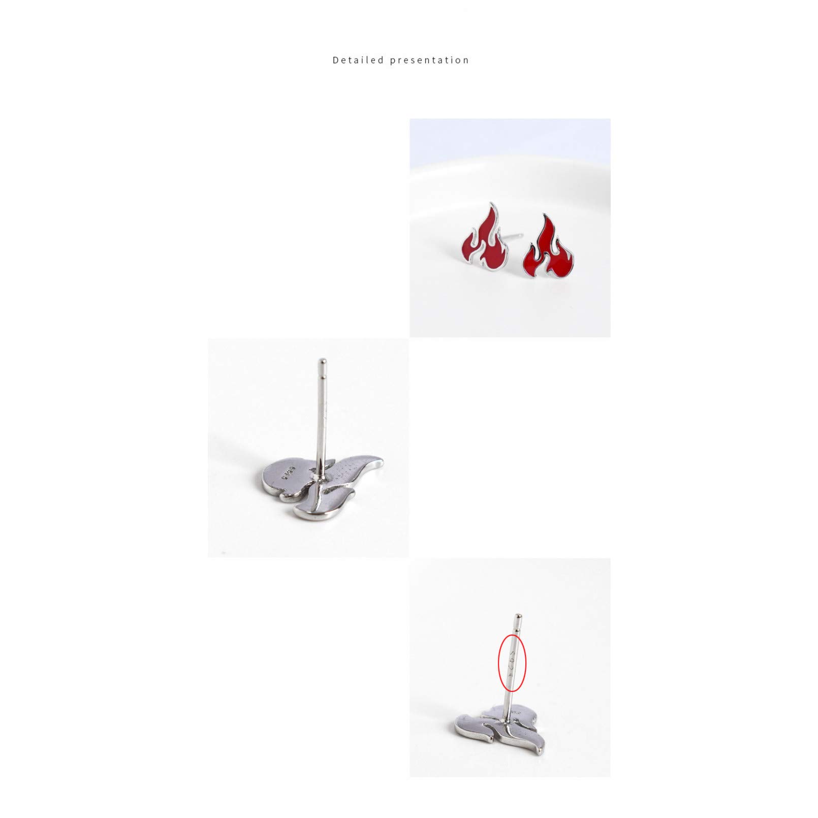 925 Sterling Silver Red Flame Stud Earrings for Women - Fashion Charm Jewelry S925 Da1257 - Perfect for Wedding, Party & Everyday Wear
