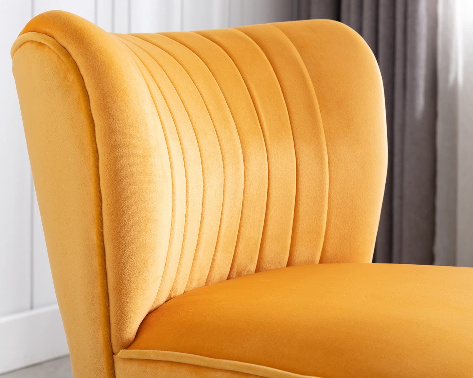 CIMOTA Velvet Accent Chairs Set of 2 - Modern Armless Slipper Chairs with Golden Legs, Wingback Design for Living Room, Bedroom & Office - Soft Velvet Upholstered Side Chairs for Reading Nook, Lounge Corner or Guest Seating (Yellow)