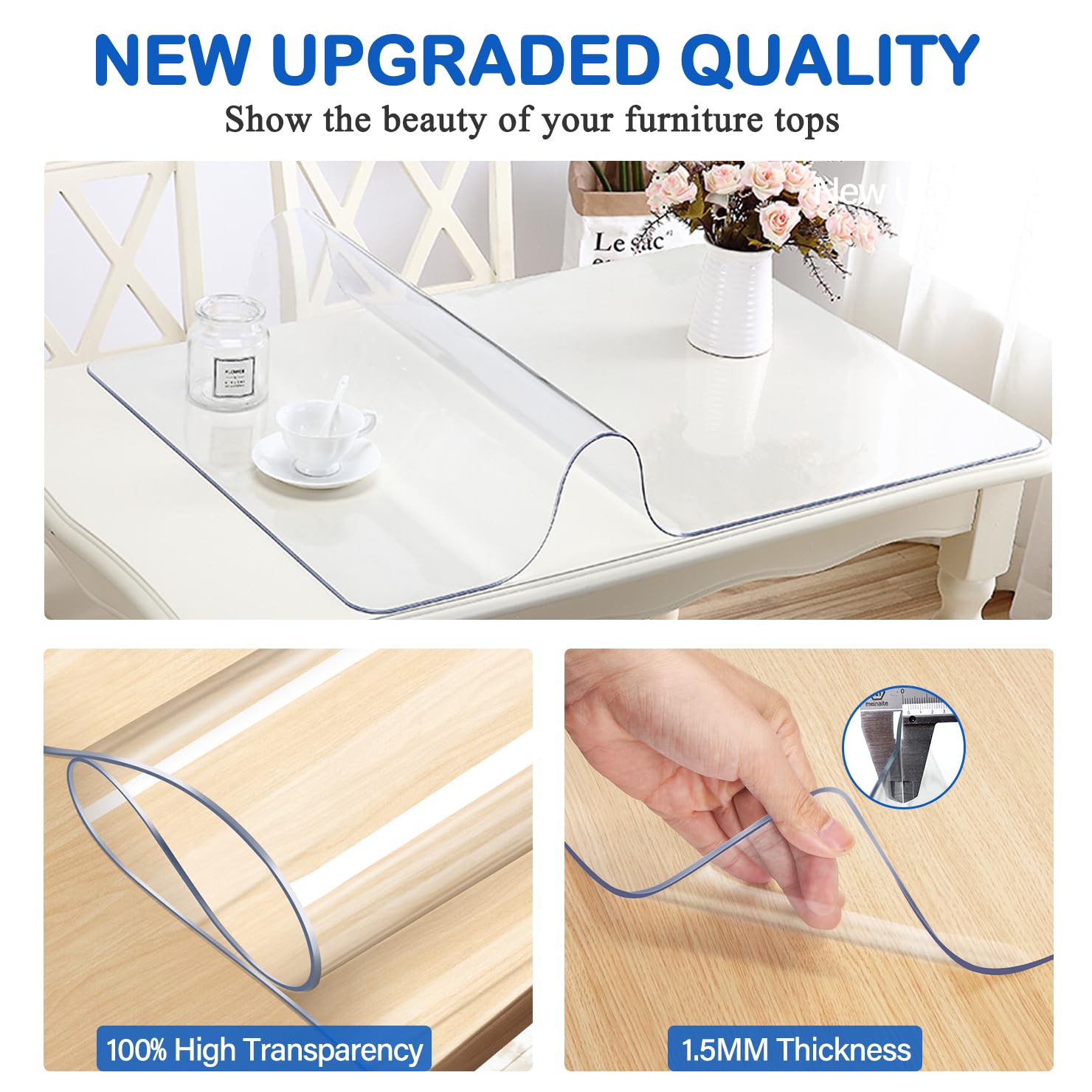 2Pcs 58 x 96 Inch Clear PVC Table Protector - Waterproof Vinyl Tablecloth for Dining, Coffee, Sofa & Side Tables | Furniture Protector Mat for Home, Office & Restaurant Use