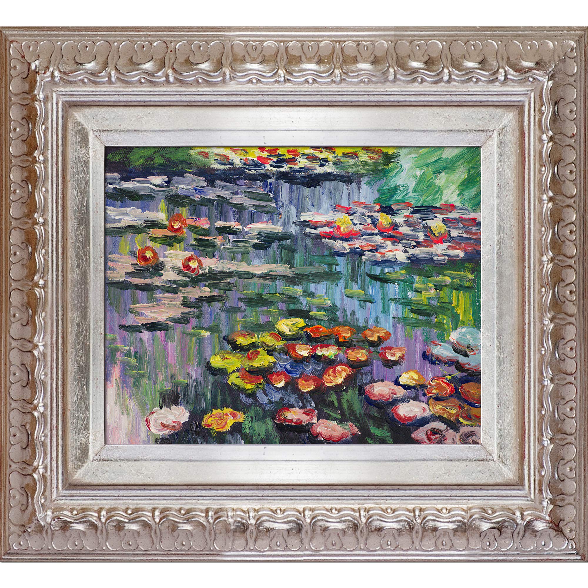 OverstockArt Water Lilies (Pink) Framed Oil Painting - Elegant Champagne Frame - 16
