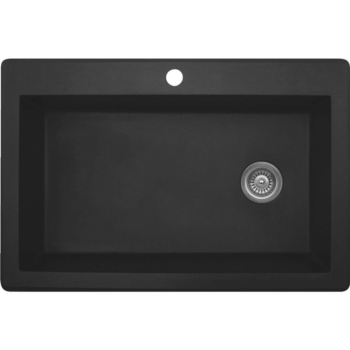 Karran QT-670 33-Inch Drop-In Quartz Composite Kitchen Sink - Single Bowl, 1-Hole, Black - Perfect for Modern Kitchens, Remodeling & Small Space Solutions
