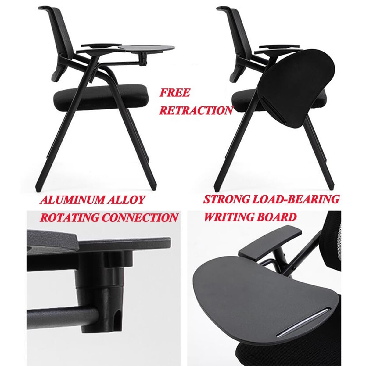 Ergonomic Folding Desk Chair for Small Spaces - Adjustable Mesh Office Chair with Steel Frame, Armrests, Writing Board & Cup Holder - Perfect for Home Office, Study & Student Use (Orange)