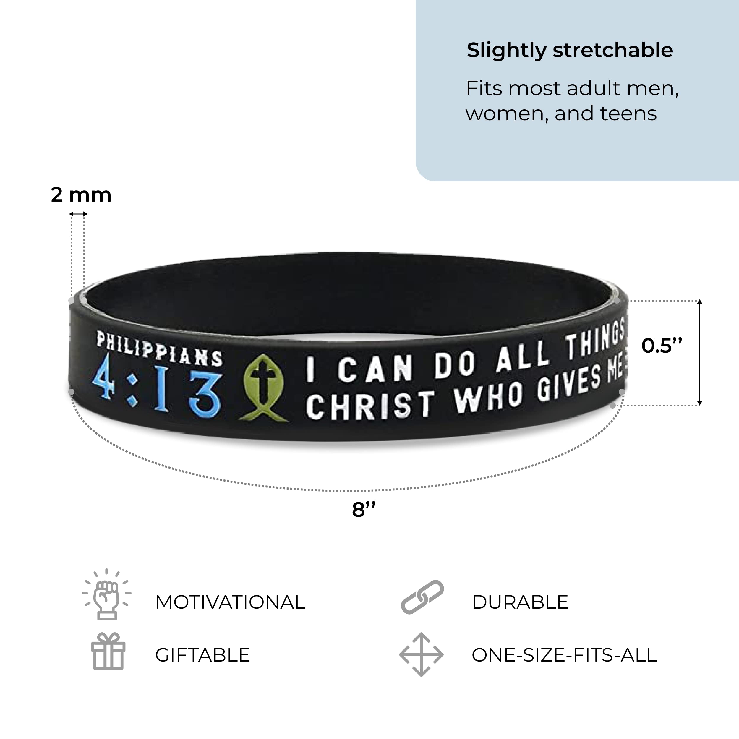 Ezekiel Gift Co. Christian Silicone Wristbands - Set of 4 Bible Verse Bracelets with Faith Symbols & Scriptures - Religious Jewelry Gifts for Men, Women, Teens - Perfect for Church, Bible Study & Daily Inspiration