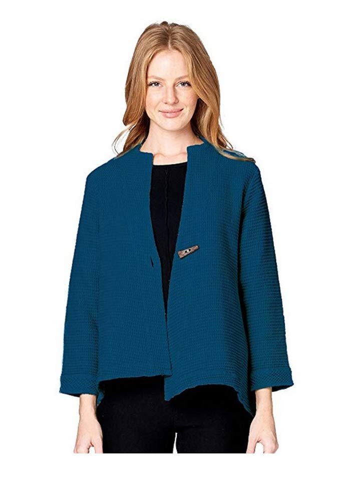 Focus Fashion Women's Cotton Waffle One Button Swing Jacket & Mini Waffle Hooded - Stylish Casual Outerwear for Fall & Spring | Perfect for Work, Travel & Everyday Wear