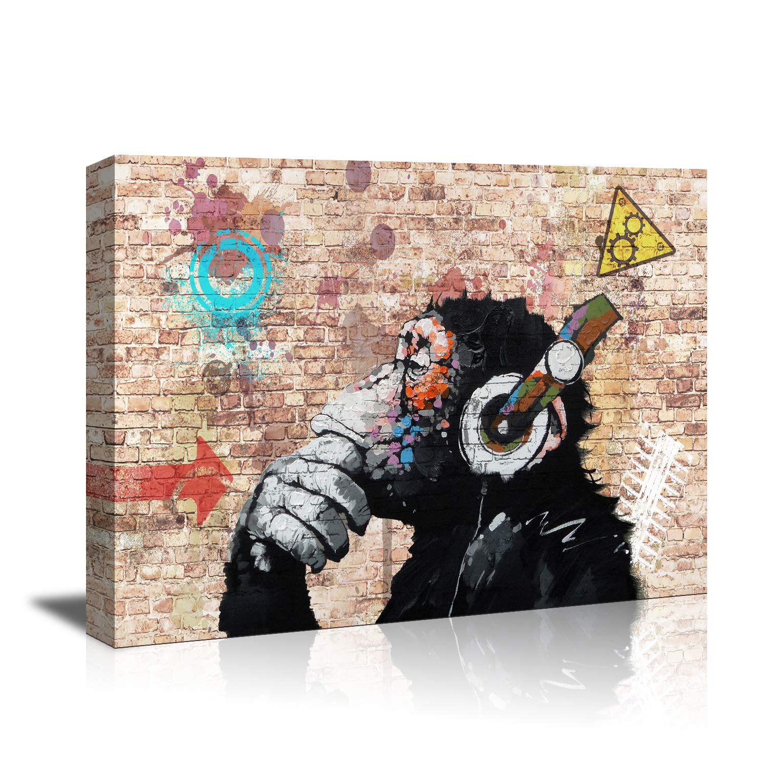 Thinking Monkey with Headphones Canvas Wall Art - Modern Bedroom Decor, Framed Gallery Wrap Print for Living Room & Office | Ready to Hang Home Decoration