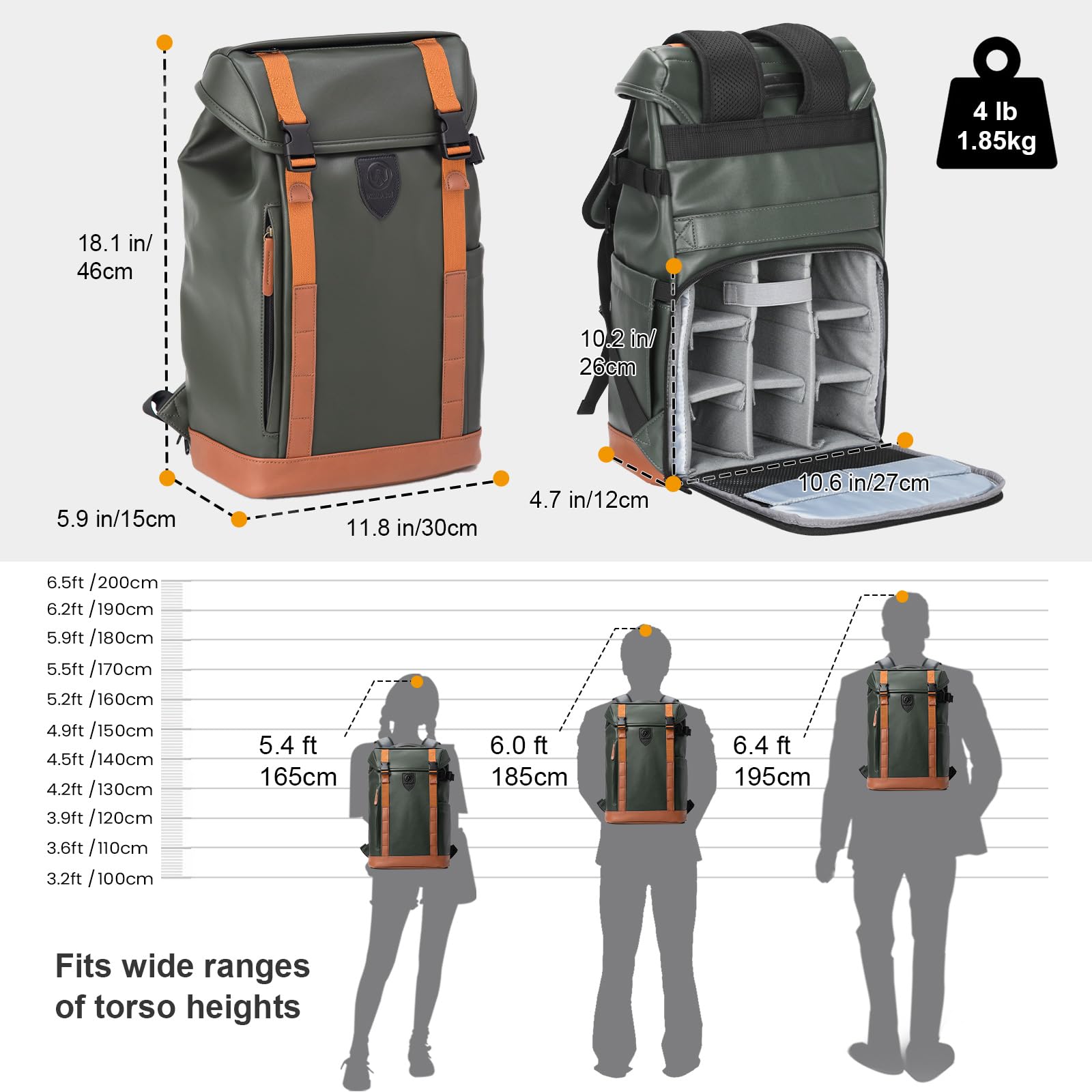 Waterproof Camera Backpack for Photographers - Eco-Friendly Leather DSLR Bag with 13