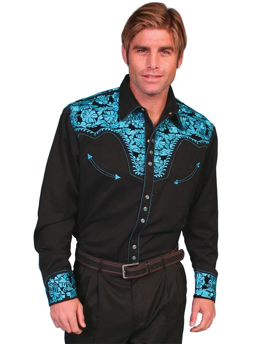 Stylish Scully Men's Floral Tooled Western Shirt | Vintage Cowboy Button-Up for Casual Wear & Country Events