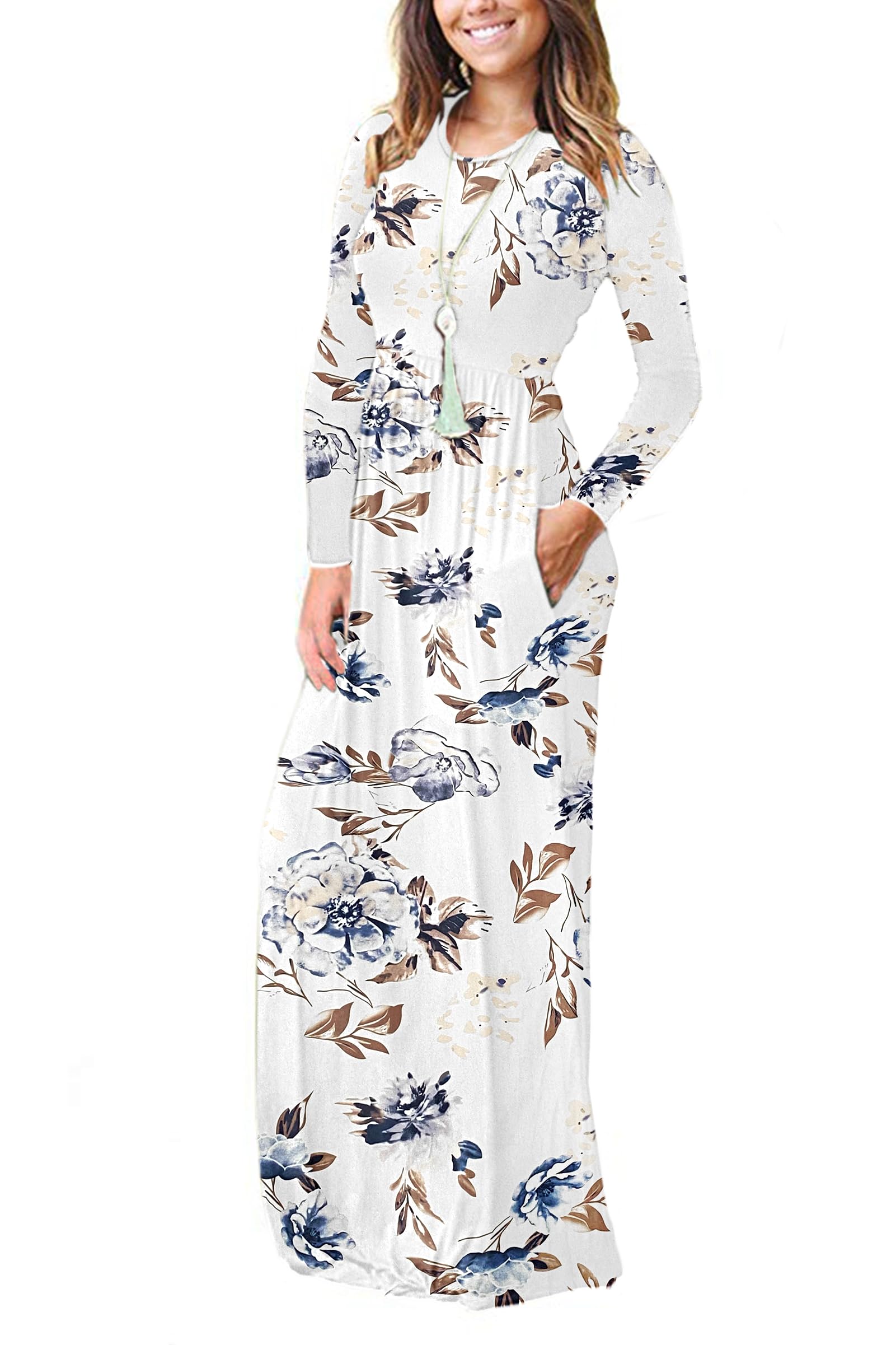 MISFAY Women's Long Sleeve Casual Maxi Dress with Pockets - Loose Fit Plain Long Dress for Everyday Wear, Beach, Travel & Date Night