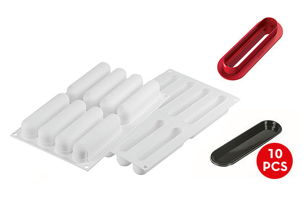 Premium L Eclair 120 Silicone Mold with Cutter - 8 Cavities for Perfect Eclairs, Cream Puffs & Pastries | Ideal for Home Baking, Professional Kitchens & Dessert Shops