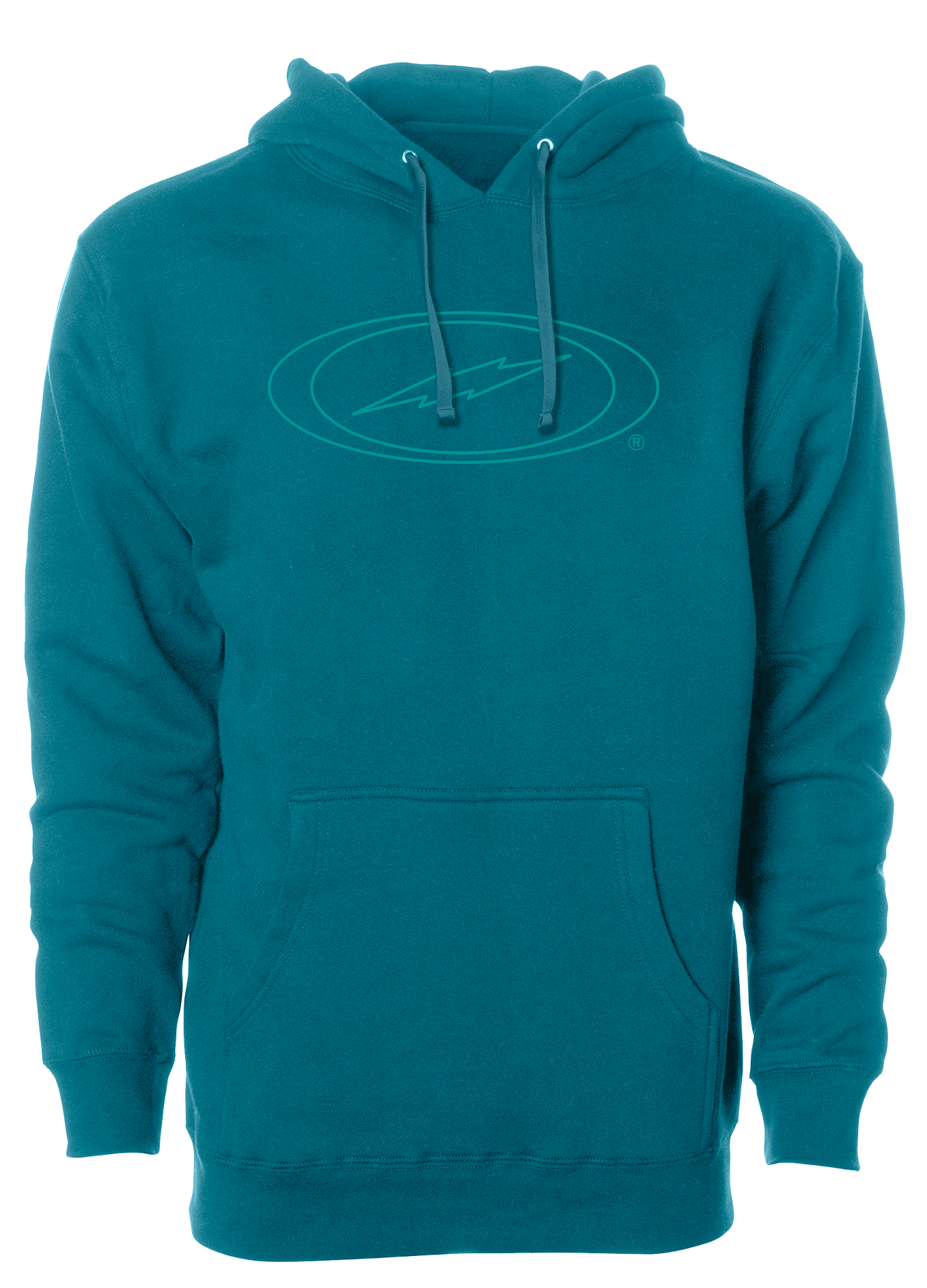 Storm Oval Bolt Logo Hoodie - Teal Outline Pullover Sweatshirt for Men & Women | Streetwear Fashion, Casual Wear & Outdoor Activities