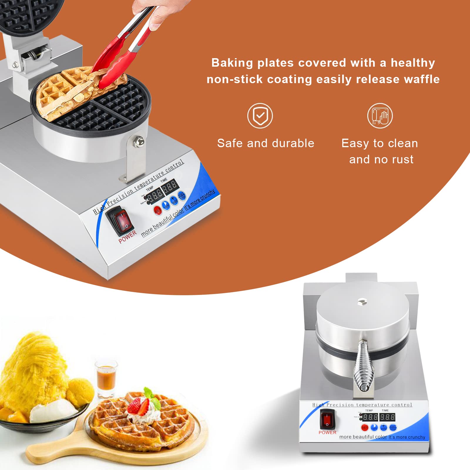 Commercial Belgian Waffle Maker - Electric Pancake Machine with Non-Stick Removable Plates & LED Temperature Control - Perfect for Bakeries, Cafes, Restaurants and Home Breakfast