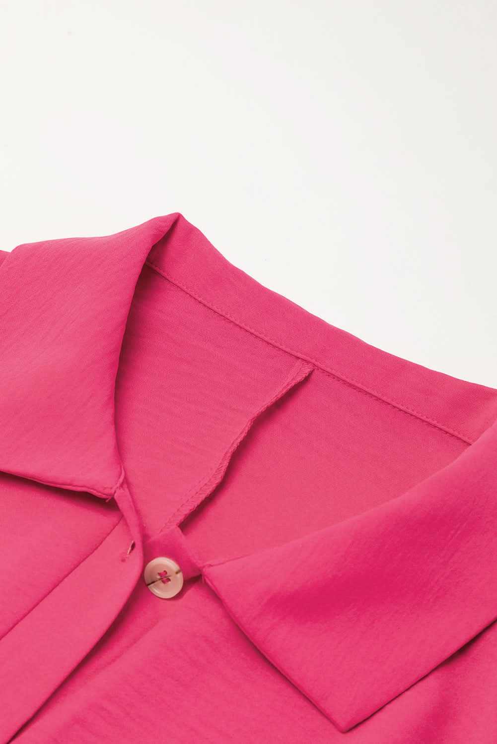 Bright Pink Half Button Collared Loose Romper for Women - Summer Casual Jumpsuit with Pockets | Perfect for Beach, Vacation & Outdoor Activities