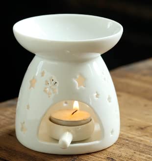 Ceramic Tealight Holder & Essential Oil Burner - Aromatherapy Wax Warmer with Carved Love Shape, White Porcelain Decoration for Home, Bedroom, Parlor | Perfect for Relaxation, Spa Nights & Romantic Ambiance