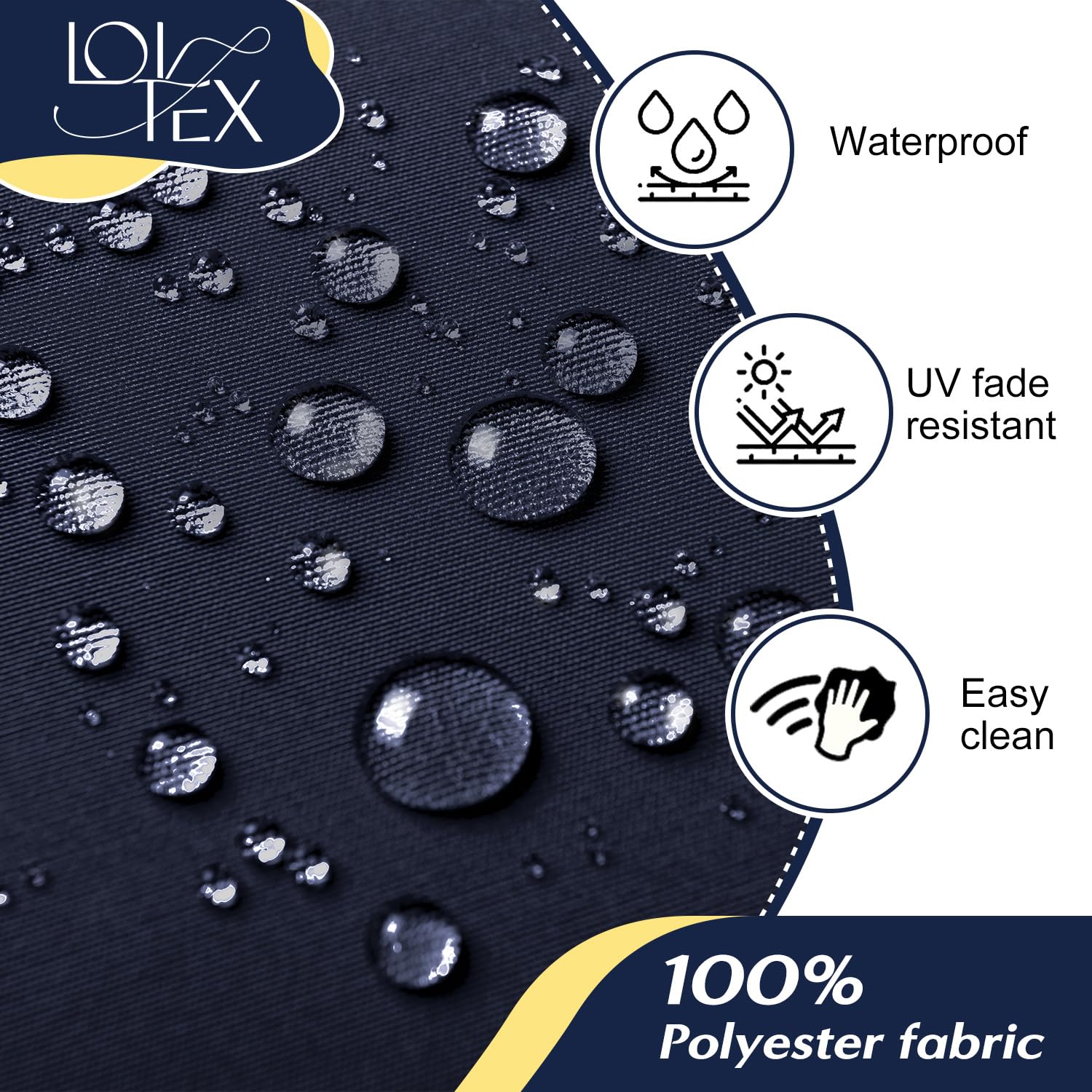 LOVTEX 4-Piece Waterproof Outdoor Chair Cushions Set with Ties - 17 x 16 x 2 Inch Navy Blue Patio Furniture Cushions for Garden, Poolside & Deck Use