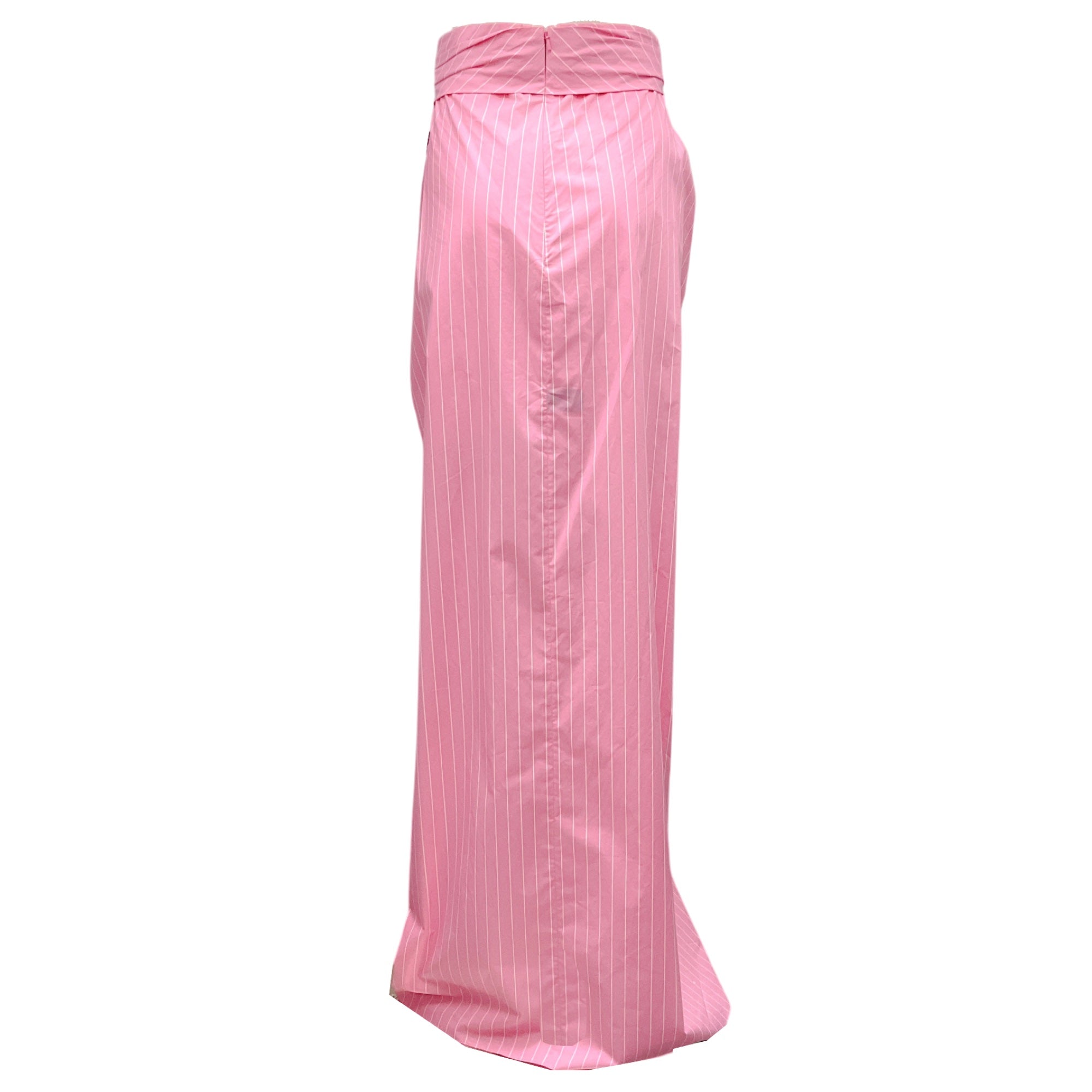 Brandon Maxwell Women's Pink and White Striped Cotton Maxi Skirt - Flowy Summer Beach Dress for Casual Outings & Vacations