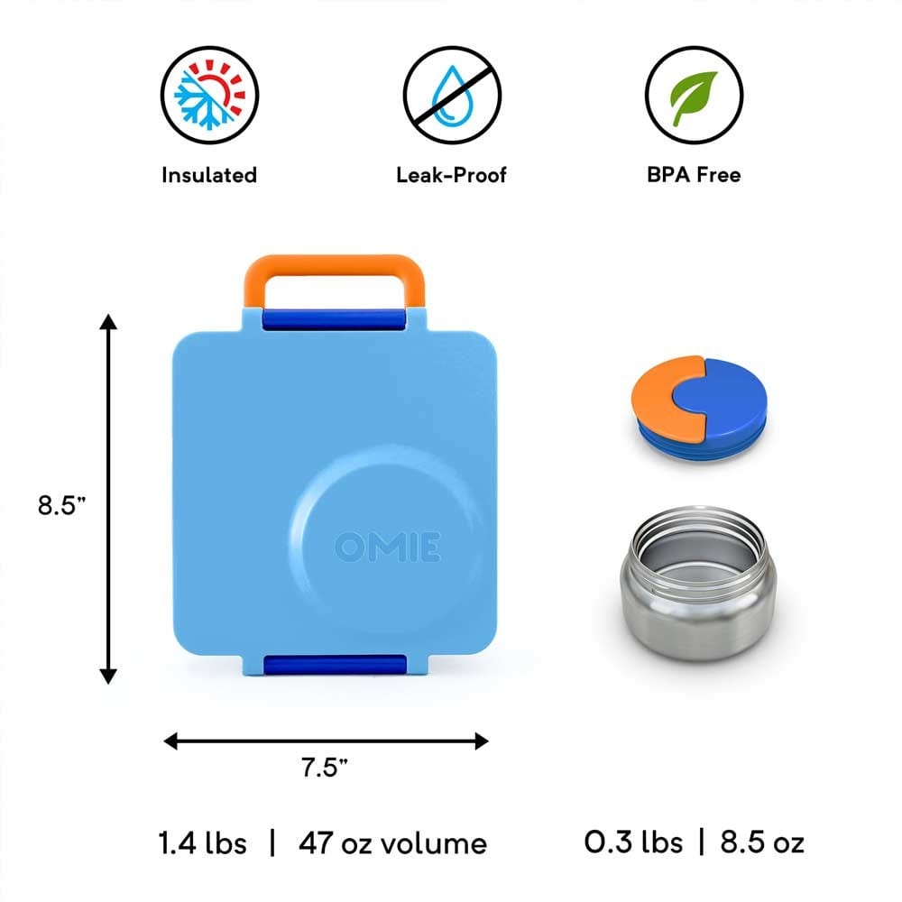 OmieBox Hot & Cold Bento Lunch Box V2 - Insulated Kids Lunch Box with Compartments, Leak-Proof & Microwave Safe - Perfect for School, Work & Picnics - Blue Sky