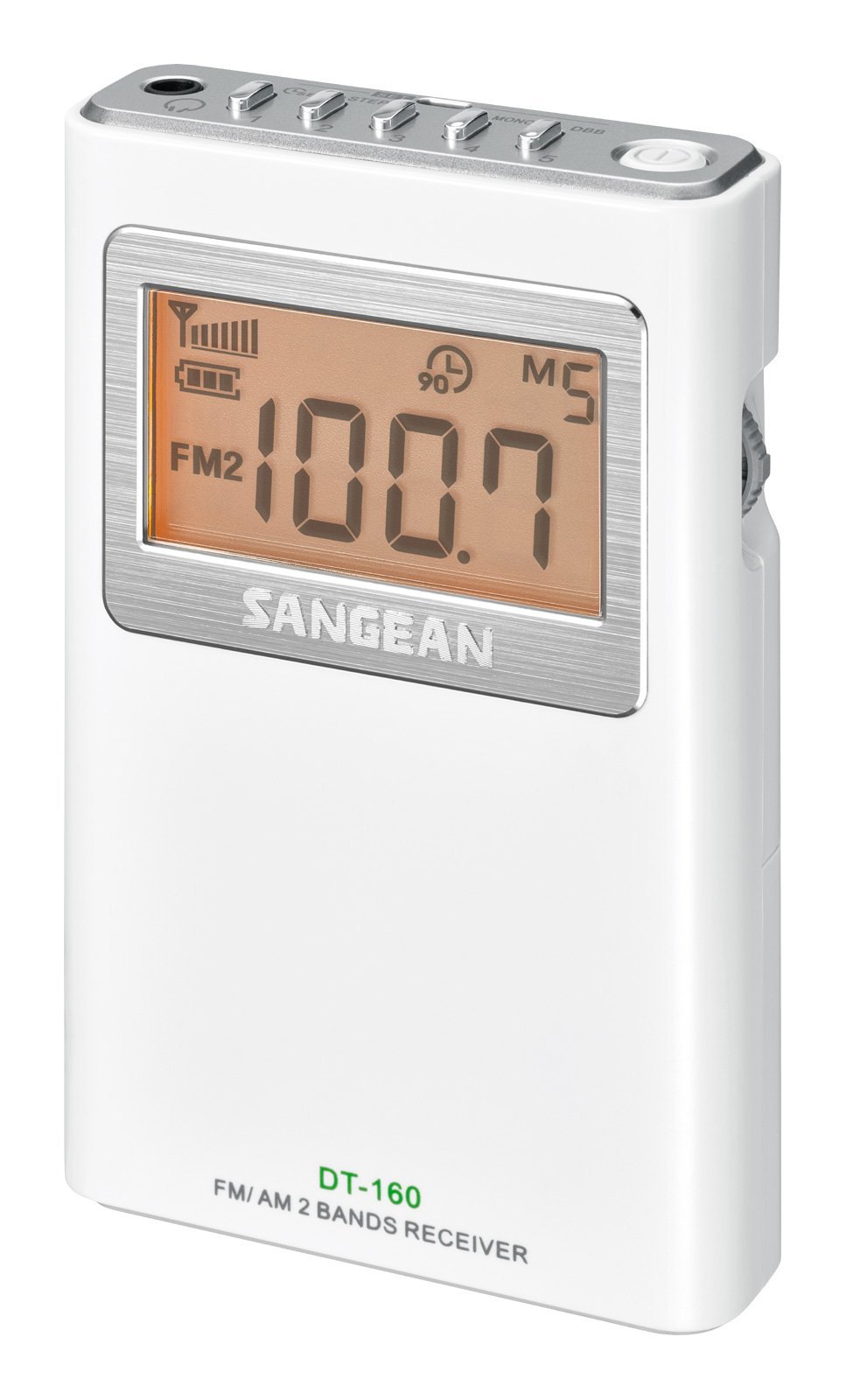 Sangean DT-160 Portable AM/FM Digital Radio - Compact Pocket-Sized Design with Clear Reception, White - Perfect for Home, Office, Travel & Emergency Use