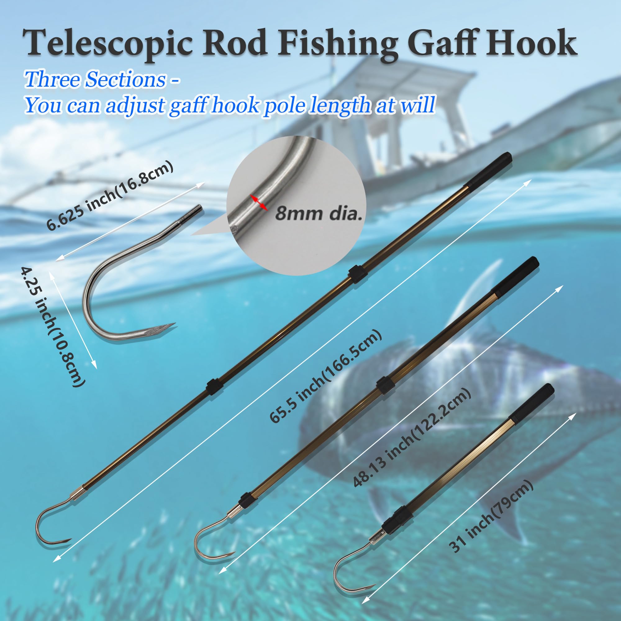 Telescopic Fish Gaff with 1-5 Teeth - Adjustable Fishing Spear for Sea & Ice Fishing - Barbed Harpoon for Hunting Fish, Frog & Mole - Perfect for Kayak Fishing, Ice Hole Fishing & Survival Gear