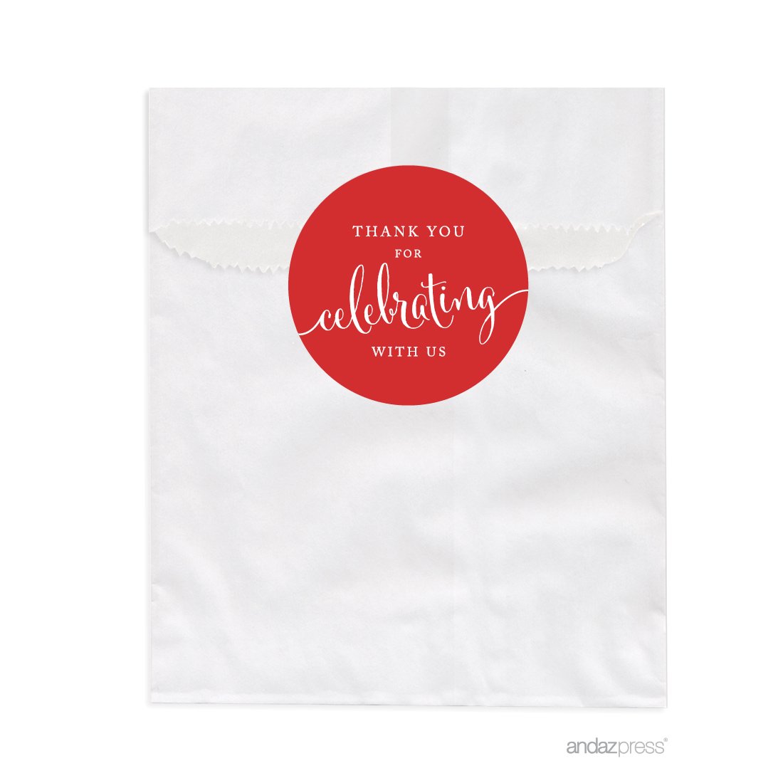 Andaz Press 24-Pack Red Dessert Table Party Favor Bags - Thank You for Celebrating With Us - Perfect for Wedding, Baby Shower, Graduation & Candy Buffet Treat Bags - Great for Party Decorations, Gift Bags & Special Event Favors
