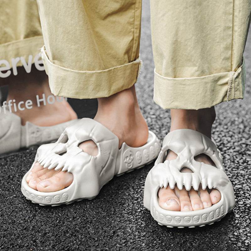 Spooky Halloween Skull Slides for Adults - Comfortable Gothic Slippers for Costume Parties, Haunted Houses & Halloween Decor