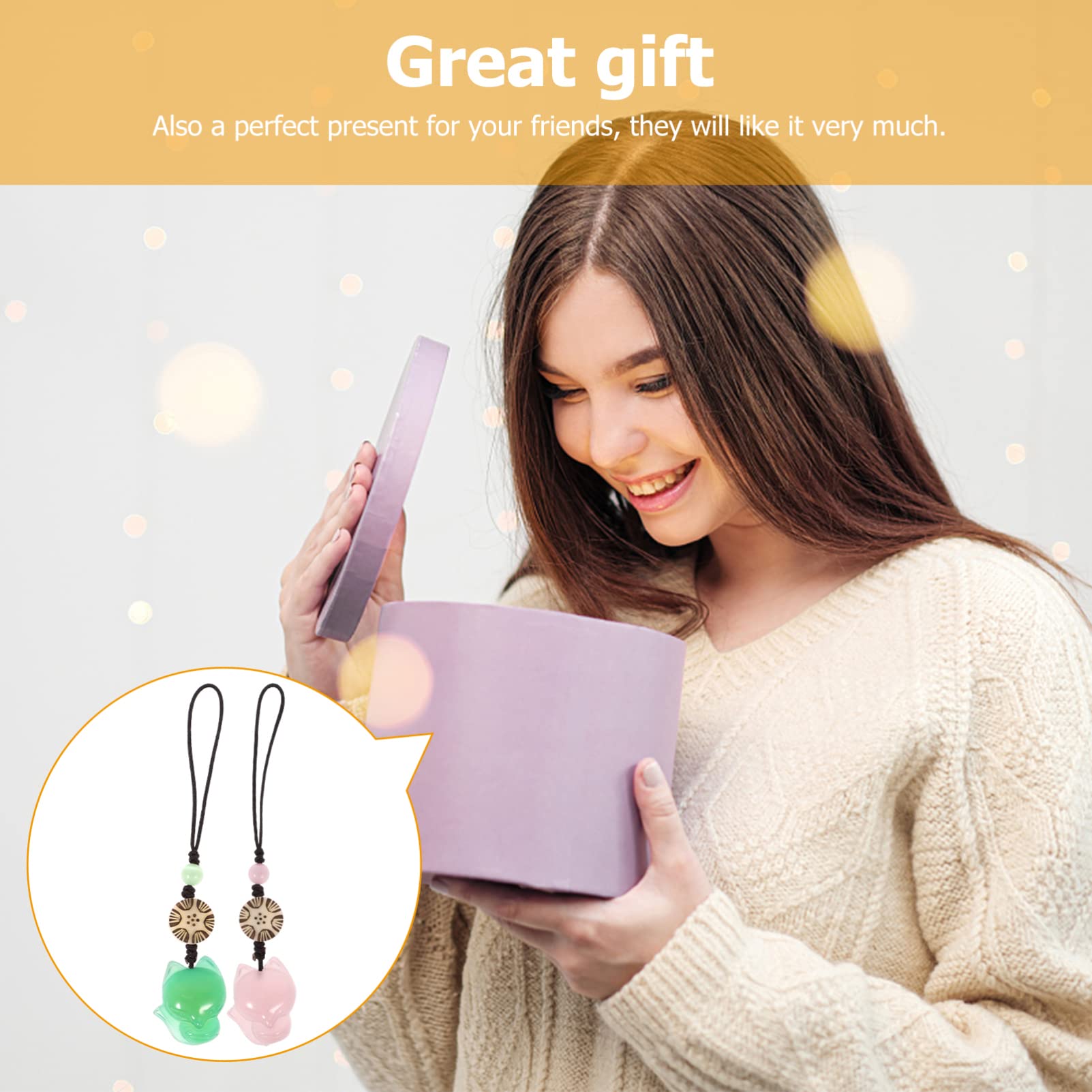 Little Fox Phone Strap Pendant - Agate Jade Phone Charm & Keychain Accessory (2PCS, Green & Pink) | Cute Gift for Friends, Phone Bag Decoration | Perfect for Daily Use, Travel & Fashion Accessories