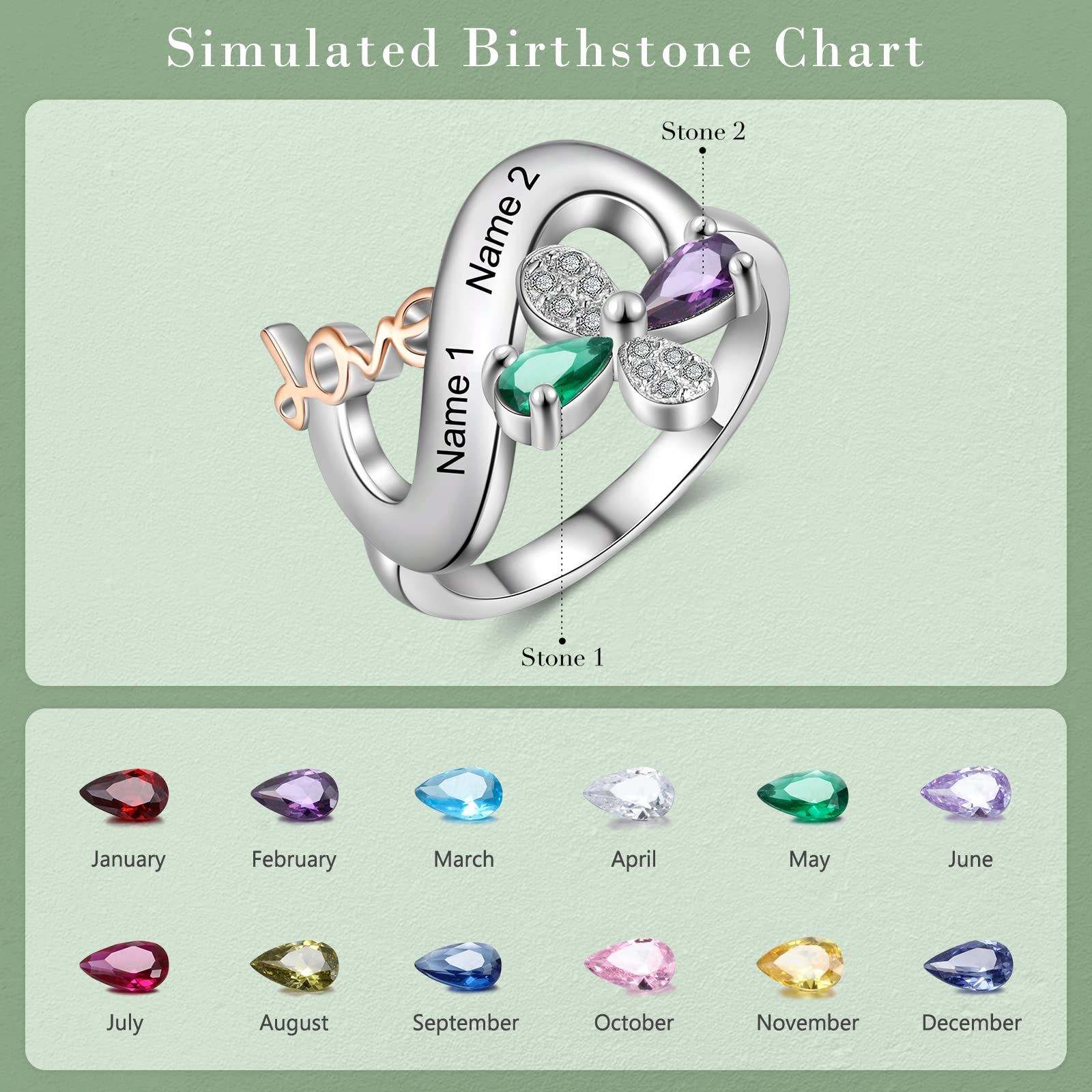 JewelOra Personalized Infinity Promise Ring for Women - Custom Engraved Name Butterfly Wedding Band with Simulated Birthstones - Romantic Engagement Gift for Mother, Grandma, Anniversary & Special Occasions
