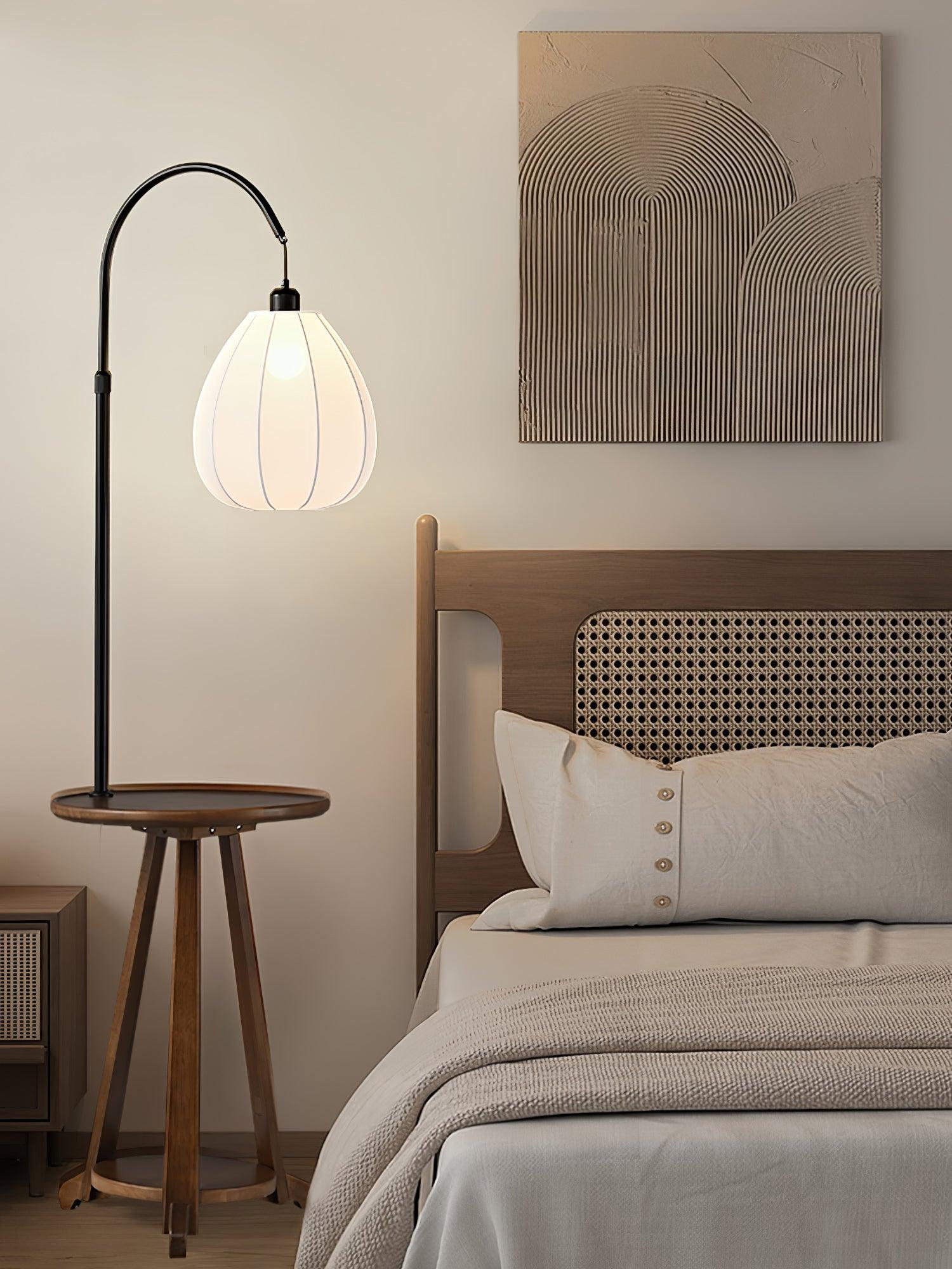 Modern Arc Side Table Floor Lamp - Adjustable LED Reading Light for Living Room, Bedroom & Office - Space-Saving Design with USB Charging Port