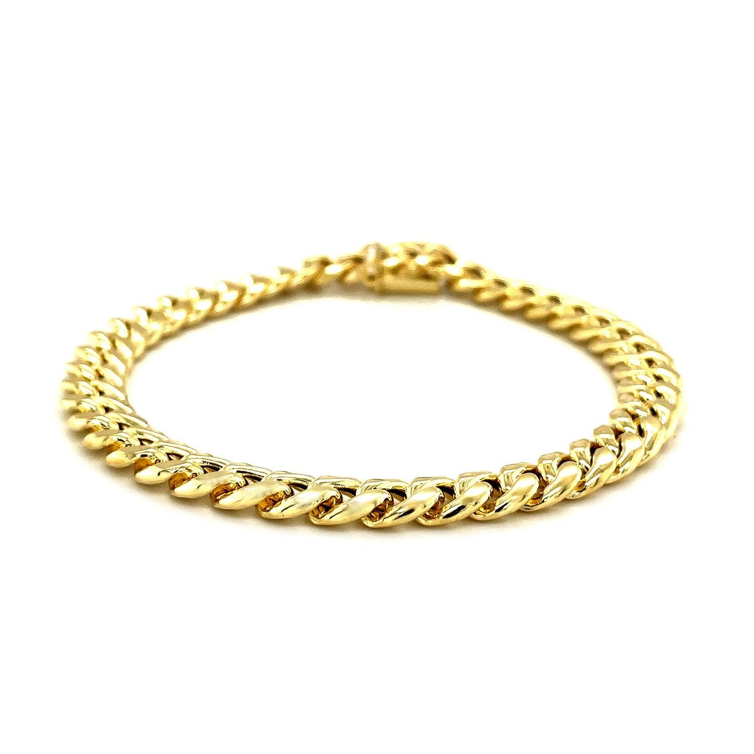7.5mm 14k Yellow Gold Semi-Solid Miami Cuban Link Bracelet for Men - Luxury Hip Hop Jewelry Gift for Birthday, Anniversary & Special Occasions