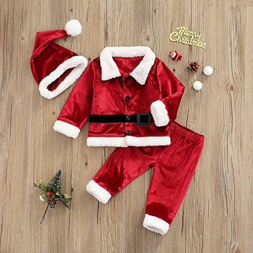 FIOMVA Christmas Santa Costume Set for Baby Girls & Boys - Dress, Jacket, Coat, Long Pants, Hat & Socks - Holiday Outfit for Christmas Parties, Family Photos & Festive Cosplay