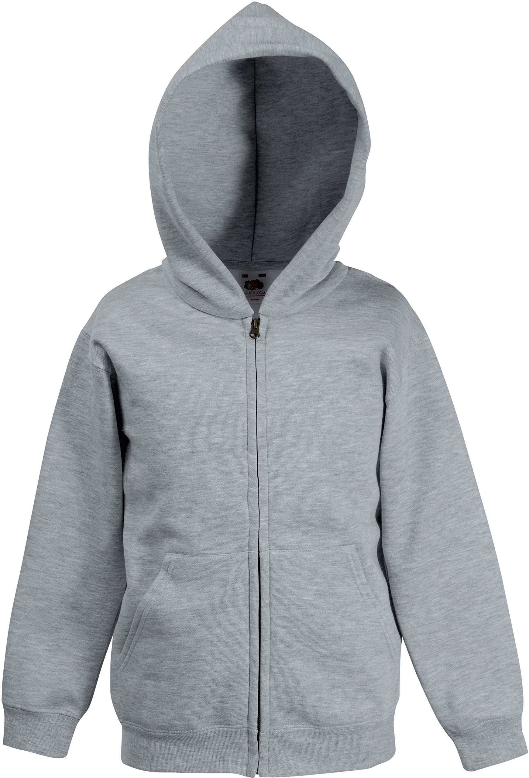 Fruit of the Loom Kids' Unisex Hooded Sweatshirt Jacket for Boys & Girls (7-8 Years) - Soft Heather Grey Pullover for School, Play & Outdoor Activities