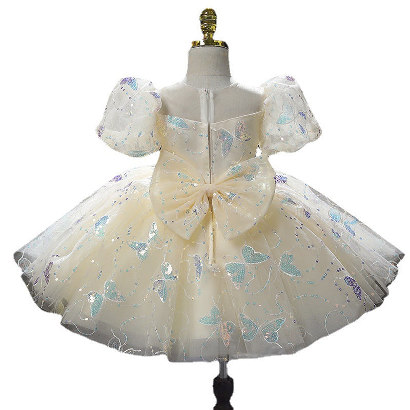 Baby Girl Pageant Princess Dress with Flowers & Butterfly Sequins - Elegant Birthday Party Gown for Special Occasions, Photo Shoots & Pageants